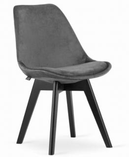 Zamatové stoličky London sivé s čiernymi nohami 4 ks