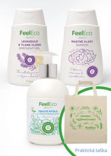 FeelEco balíček KOZMETIKA Sprchové gély Feel Eco: Limetka&Bambus 300ml, Tekutá mydla Feel Eco: S Arnikou, Vlasové šampóny Feel Eco: Normálne vlasy