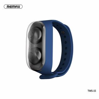 Bezdrôtové stereo slúchadlá do uší REMAX TWS-15 s dokovacou stanicou v modrej farbe