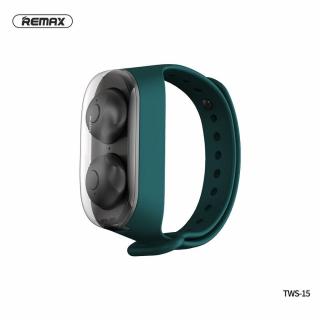 Bezdrôtové stereo slúchadlá do uší REMAX TWS-15 s púzdrom na ruku zelené