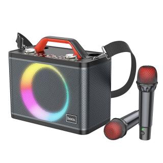 Bezdrôtový exteriérový karaoke reproduktor HOCO + 2x mikrofón LED Jenny BS57 čierny