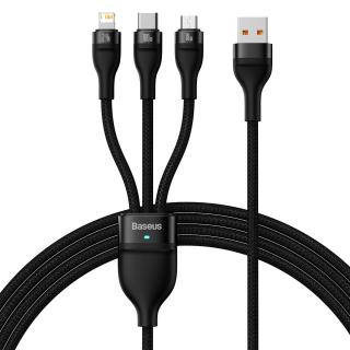 Kábel 3v1 Baseus USB-A > USB-C/ microUSB/ Lightning 100W 1.2 m čierny  CASS030001