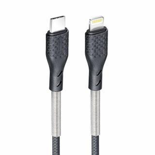 Odolný kábel FORCELL Carbon USB-C na Lightning PD27W, 1m, čierny, CB-01C