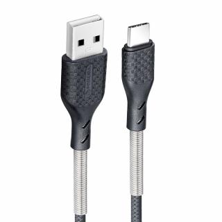 Odolný kábel FORCELL Carbon USB na USB-C QC3.0/3A, 1m, čierny, CB-02B