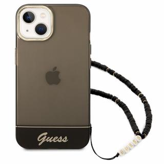 Originálne puzdro GUESS GUHCP14SHGCOHK pre iPhone 14 (IML Electro Cam w. Strap Translucent / čierne)