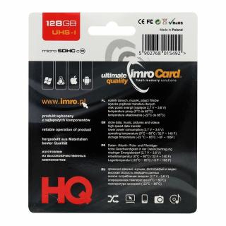 Pamäťová karta IMRO microSD 128GB Class 10 UHS + adaptér SD (Blister)
