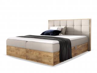 Čalúnená boxspring manželská posteľ WOOD 1 s úložným priestorom - béžová Paros Rozmer: 140x200