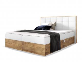 Čalúnená boxspring manželská posteľ WOOD 1 s úložným priestorom - biela Paros Rozmer: 140x200