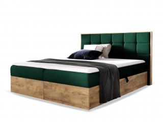 Čalúnená boxspring manželská posteľ WOOD 1 s úložným priestorom - zelená Kronos Rozmer: 180x200