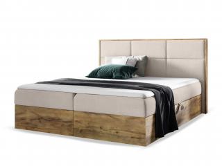 Čalúnená boxspring manželská posteľ WOOD 2 s úložným priestorom - béžová Paros Rozmer: 140x200