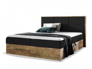 Čalúnená boxspring manželská posteľ WOOD 2 s úložným priestorom - čierna Kronos Rozmer: 140x200