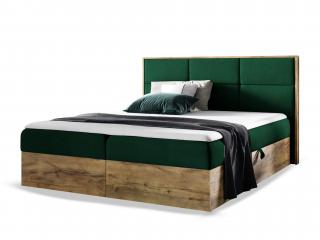 Čalúnená boxspring manželská posteľ WOOD 2 s úložným priestorom - zelená Kronos Rozmer: 140x200