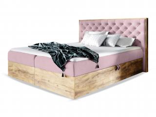 Čalúnená boxspring manželská posteľ WOOD 3 s úložným priestorom - ružová Kronos Rozmer: 140x200