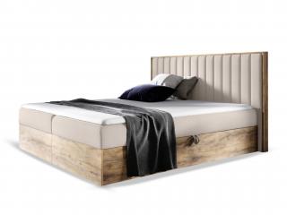 Čalúnená boxspring manželská posteľ WOOD 4 s úložným priestorom - béžová Paros Rozmer: 140x200