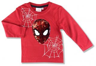 Detské tričko s otočnými flitrami, - Spiderman, červené veľkosť: 98 (24-36m)