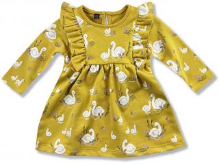 Dievčenské šaty - Labuť, horčicové veľkosť: 116 (6rokov)