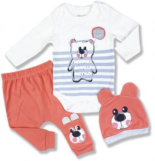 (oblečenie s MALOU VADOU)3dielny kojenecký set - Grizzly Bear, červený veľkosť: 62-68