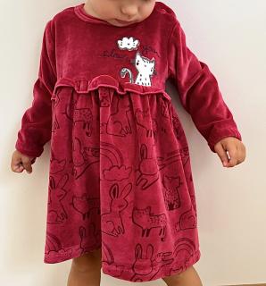 Semišové červené šaty pre bábätká - Mačička veľkosť: 80-86