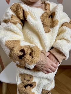 Teplý zimný 2dielny komplet unisex- Bear exclusive, krémový veľkosť: 74 (6-9m)