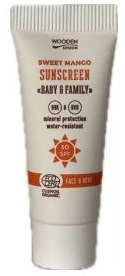 Minerálny opaľovací krém na telo a tvár Mango Baby & Family SPF50 Wooden Spoon mini 10ml vzorka
