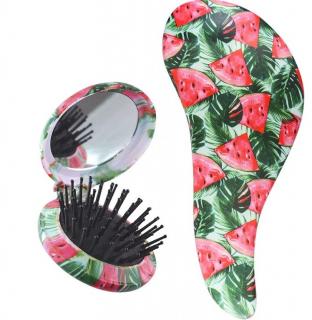 Standelli Professional Darčekový set Detangling kefa + cestovný hrebeň so zrkadielkom Melóny 2 ks