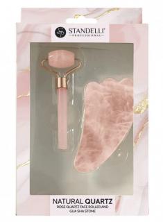 Standelli professional Natural rose quartz Darčeková sada masážneho valčeka a GUA SHA kameňa