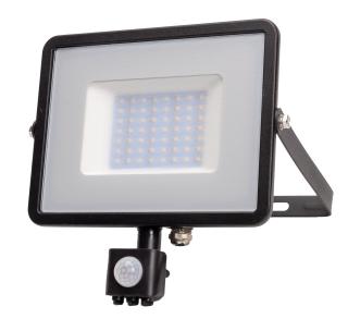 Čierny LED reflektor 30W s pohybovým snímačom Premium Denná biela