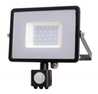 Čierny LED reflektor 50W s pohybovým snímačom Premium Denná biela