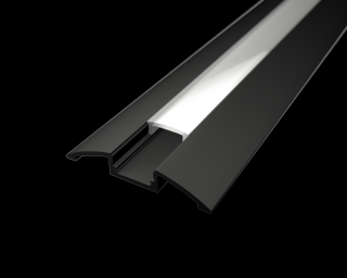 Nástenný profil pre LED pásiky N4 čierny Profil + Nacvakávacie čierný kryt 1m