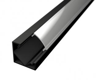 Rohový profil pre LED pásiky R2 čierny   Profil + Nacvakávacie opálový kryt 2m