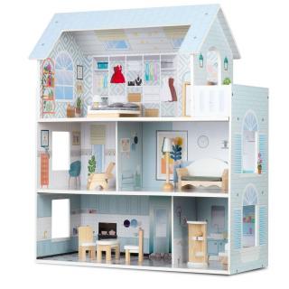 Drevený domček pre bábiky, 3-poschodový Ricokids RK-878 - modrý