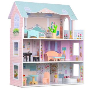 Drevený domček pre bábiky, 3-poschodový Ricokids RK-878 - ružový