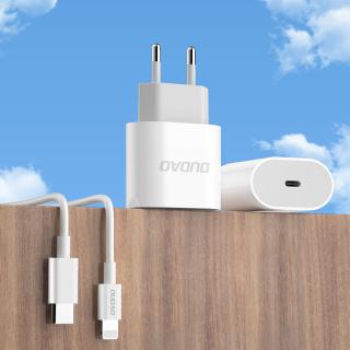 Dudao A8SEU PD USB-C Charger + USB-C/Lightning cable 20W White