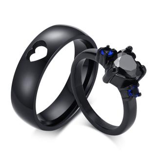 Čierne svadobné prstene z chirurgickej ocele dámsky so zirkónmi Dámska veľkosť: 51, Pánska veľkosť: 59