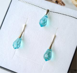 Crystals strieborný set Drop kvapky  Ag 925/1000 - 2 g Farba: Aquamarine