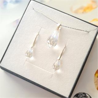 Crystals strieborný set Drop kvapky  Ag 925/1000 - 2 g Farba: Crystal - číra