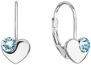 Dievčenské strieborné náušnice v tvare srdca so Swarovski Crystals aqua  Ag 925/1000 - 1,6 g