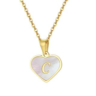 Iniciály A - Z, Moderný dámsky náhrdelník srdce s retiazkou z chirurgickej ocele, ABECEDA Náhrdelník srdce s iniciálkami: C