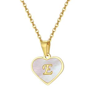 Iniciály A - Z, Moderný dámsky náhrdelník srdce s retiazkou z chirurgickej ocele, ABECEDA Náhrdelník srdce s iniciálkami: E