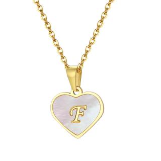 Iniciály A - Z, Moderný dámsky náhrdelník srdce s retiazkou z chirurgickej ocele, ABECEDA Náhrdelník srdce s iniciálkami: F