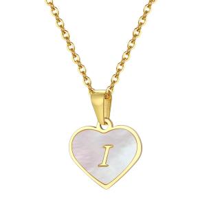 Iniciály A - Z, Moderný dámsky náhrdelník srdce s retiazkou z chirurgickej ocele, ABECEDA Náhrdelník srdce s iniciálkami: I