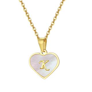 Iniciály A - Z, Moderný dámsky náhrdelník srdce s retiazkou z chirurgickej ocele, ABECEDA Náhrdelník srdce s iniciálkami: K