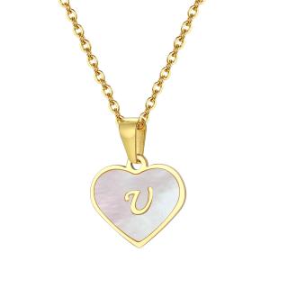 Iniciály A - Z, Moderný dámsky náhrdelník srdce s retiazkou z chirurgickej ocele, ABECEDA Náhrdelník srdce s iniciálkami: U