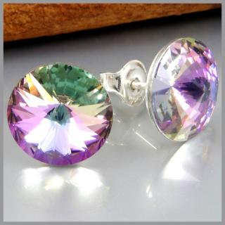Napichovacie strieborné náušnice rivoli 12 mm Crystal Vitrail Light  Ag 925/1000