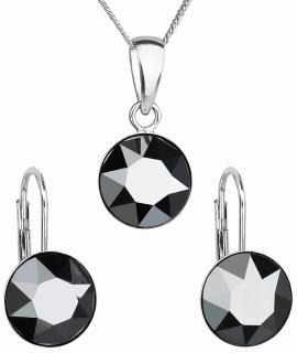 Sada šperkov s krištáľmi Swarovski náušnice a prívesok okrúhle Hematit Jet  Ag 925/1000