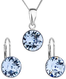 Sada šperkov s krištáľmi Swarovski náušnice, retiazka a prívesok modré okrúhle  Ag 925/1000