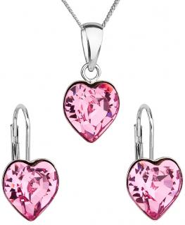 Sada šperkov s krištáľmi Swarovski náušnice, retiazka a prívesok Rose srdce  Ag 925/1000