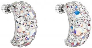 Strieborné dámske náušnice hrubšie polkruhy so Swarovski Crystals  Ag 925/1000 Rh (3g)