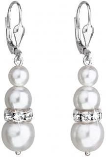 Strieborné dámske visiace náušnice so Swarovski crystals, biele guľaté  Ag 925/1000 Hmotnosť Ag 925/1000: 1 g + RH