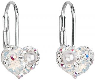 Strieborné dievčenské náušnice tvar srdca so Swarovski crystals  Ag 925/1000 Rh (1g)